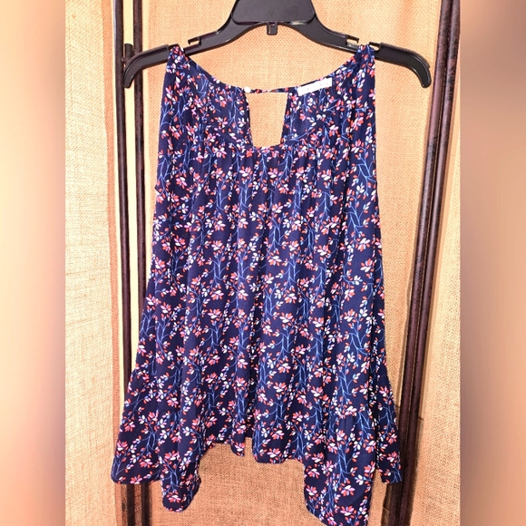 Copper Key Tops - Women's Copper Key Blue Floral Open Shoulder Bell Sleeve Blouse Size Large